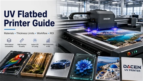 Pandhuan Printer Flatbed UV: Bahan, Watesan Kekandelan, Alur Kerja & ROI